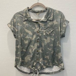 Short sleeve button down crop top
